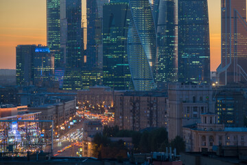  Road and skyscrapers in Moscow City business complex including area of business activity
