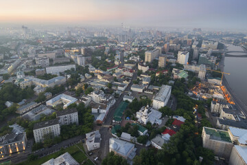 Fototapeta na wymiar Residential area, river and panoramic view in Moscow, Russia, Tagansky district at morning