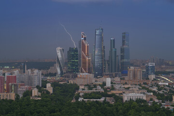  Modern Moscow International Business Center during storm. Investments in Moscow International Business Center was approximately 12 billion dollars