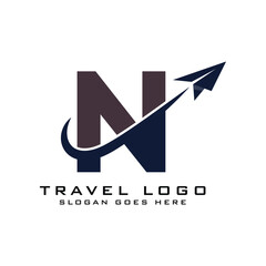Letter N Travel Logo icon Design with plane graphic element for travel agency logo design