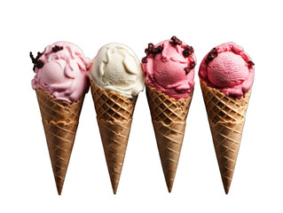 set of ice cream in a cown isolated on transparent background, transparency image, removed background