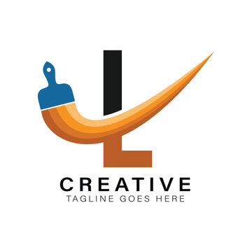 Letter L Paint Brush Logo. Alphabet L House Paint Business Icon