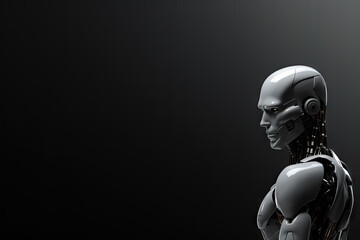 Naklejka premium A robot with a black and silver body and a white head