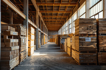 A warehouse full of wood pallets and lumber