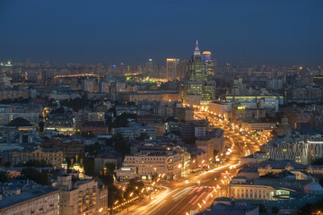 Fototapeta na wymiar Residential buildings, Garden Ring road at summer night in Moscow, Russia