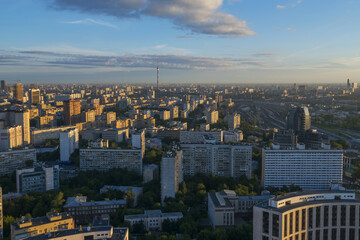 View from Business Center Domnikov to residential area at sunny morning in Moscow, Russia