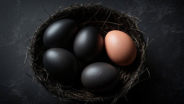 Easter black with gold lines beautiful eggs on a black background. Minimal Easter concept. Happy Easter card