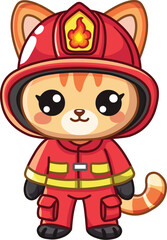 Cute kawaii cat in a firefighter uniform