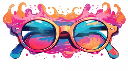 Retro vintage colorful sunglasses, cartoon style. Colorful background
