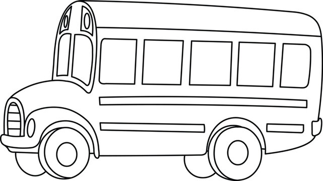 Outlined school bus, Vector line art illustration coloring page.