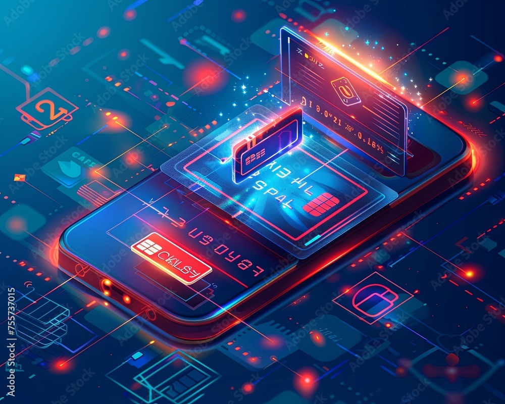 Poster secure digital payment concept on mobile an isometric illustration of secure mobile payment with enc