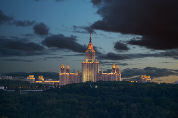  Moscow State University - one of Stalin skyscrapers at night, MSU building was built in 1953