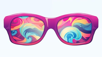 Retro vintage colorful sunglasses, cartoon style. Colorful background