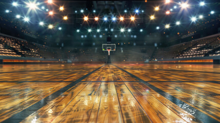 Generative AI, Professional basketball court, empty sport arena background - obrazy, fototapety, plakaty