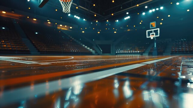 Generative AI, Professional basketball court, empty sport arena background