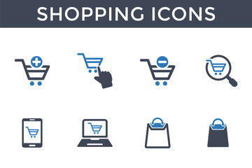 Shopping and e-commerce icon vector (Blue Version)