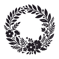 Silhouette of wreath of flowers. Round flower frame