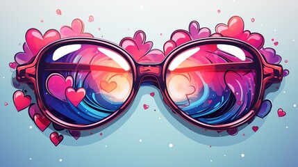 Retro vintage colorful sunglasses, cartoon style. Colorful background