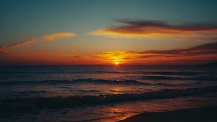 Fototapeta na wymiar Golden Horizon: Captivating Sea Sunset. Oceanic Serenity: Mesmerizing Sunset Glow
