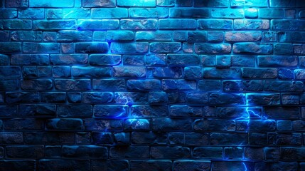 Neon brick wall Electric Blue color seamless background