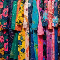 A stunning array of dresses adorned with vibrant floral patterns, showcasing a celebration of color and design.