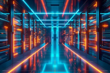 Fototapeta premium Futuristic technology abstract background with lines for network. big data. data center. server. internet. speed. Abstract neon lights into digital technology tunnel.