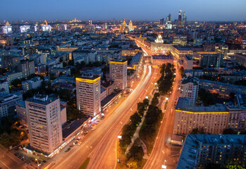 Fototapeta na wymiar View from business center Weapons to Garden Ring in Moscow, Russia at night
