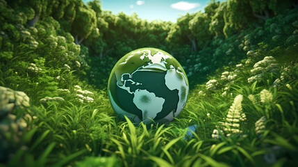 Obraz na płótnie Canvas Earth in the forest, Earth day, environmental protection, renewable energy