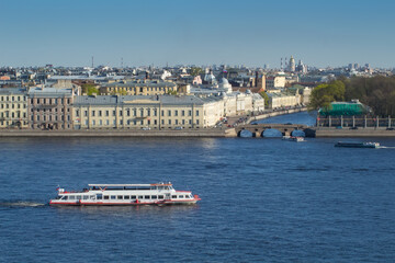 Neva river, sailing ship, Palace Embankment, St. Petersburg, Russia