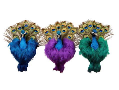 peacock stuffed animal collection set isolated on transparent background, transparency image, removed background