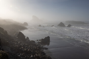 Foggy morning in Myers Creek Beach. In the southern Oregon coast.