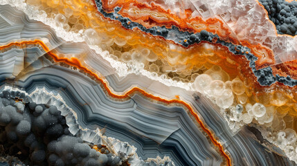 Macro shot of an agate stone showing intricate layers, ideal for textures and natural patterns. - obrazy, fototapety, plakaty