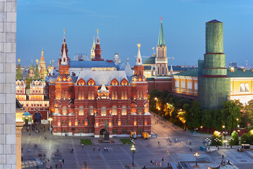 Crowd of people in front of State Historical Museum on Red Square in Moscow, shot from Four Seasons...