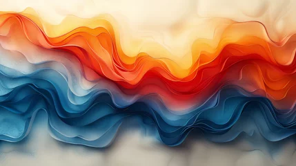 Zelfklevend Fotobehang Vibrant abstract wave pattern with orange and blue hues. © MastersedZ