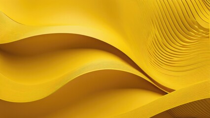 Elegant abstract 3D wavy-striped pattern on a yellow background, flowing stripes seamlessly transitioning from elevations to depressions, giving a sense of movement and depth, striped texture