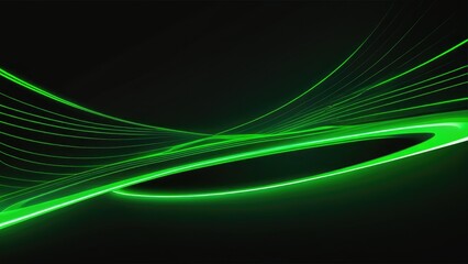 Abstract futuristic background featuring green glowing lines curving smoothly in a minimalist style, suggesting the sleek contours of advanced technology, vector digital art, high contrast, neon green