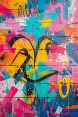 Colorful graffiti poster featuring vibrant tags, splatters, and throw-ups. Perfect for street art enthusiasts. Hand-drawn vector set for edgy covers.