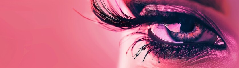 The abstract eye illustration pops against the soft pink background, creating a visually striking...