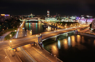 Bridge of Bogdan Khmelnitsky on Moskva river in summer night in Moscow, Russia