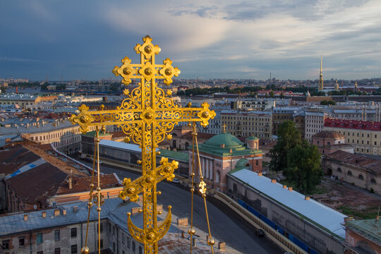 Golden cross of Church of Our Saviour on Spilled Blood (Spas-na-krovi) in Saint-Petersburg, Russia