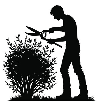 recommend clip art: Silhouette of a Person Pruning Bushes with Garden Shears