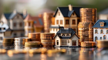 Fototapeta na wymiar Explore different real estate investment opportunities with mini model houses, perfect for visualizing financial strategies.