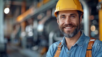 Carpenter with a charming smile poses confidently at his workshop.