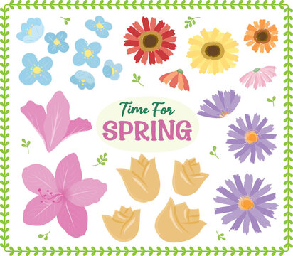 Spring season illustration with various flowers
