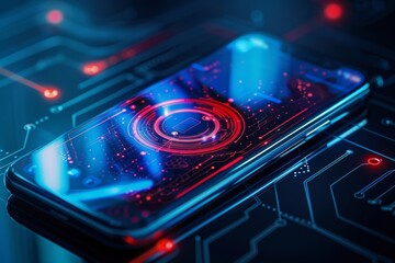 Obraz premium Stay safe with a mobile phone designed to prevent high-tech crime, equipped with cutting-edge security software.