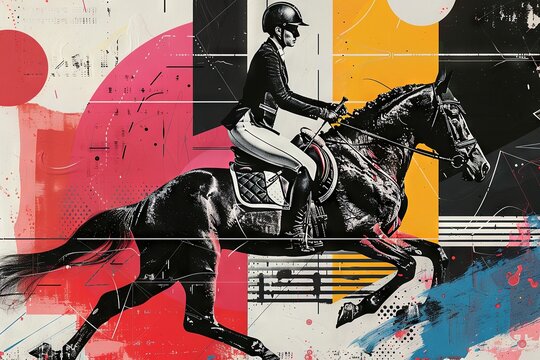 Contemporary Art Collage of Equestrian Harmony

