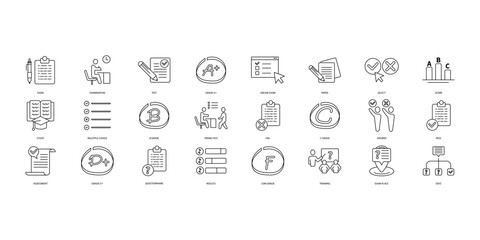 Exam icons set. Set of editable stroke icons.Vector set of Exam - obrazy, fototapety, plakaty