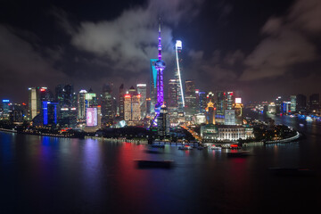 Shanghai pudong lujiazui skyscrapers at dark night and river in China