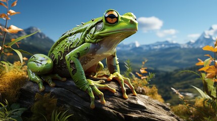 frog on a leaf - obrazy, fototapety, plakaty
