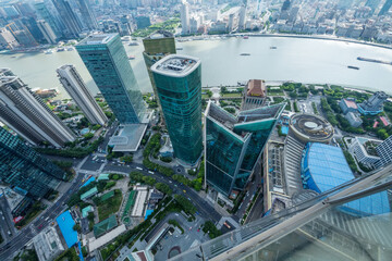  Top view of skyscrapers and river quay, view from IFC hotel, 990 skyscrapers are in Shanghai